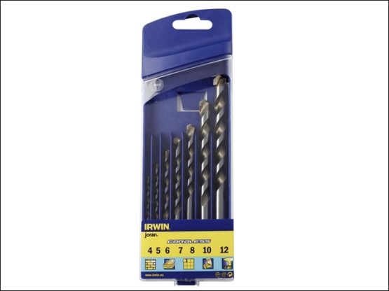A stock photo of a 7 piece drill bit set from Irwin, in blue packaging