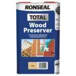 A blue Ronseal tin for the total wood preserver in clear